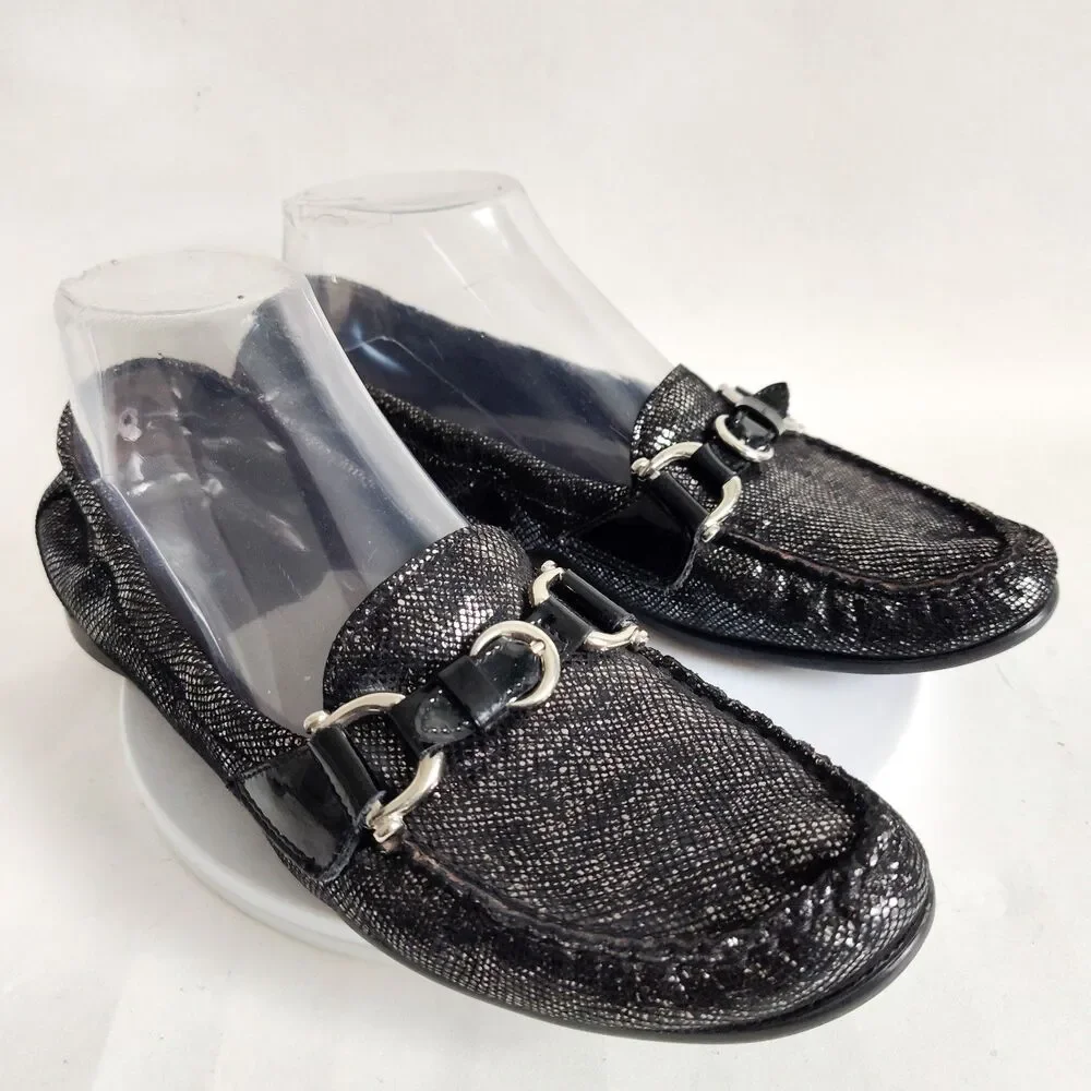 AGL Attilio Giusti Leombruni Shiny Black Soft Leather Horsebit Loafers 8‎ /38